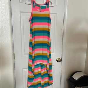 TRUE ROCK Multicolor Striped High Low Dress